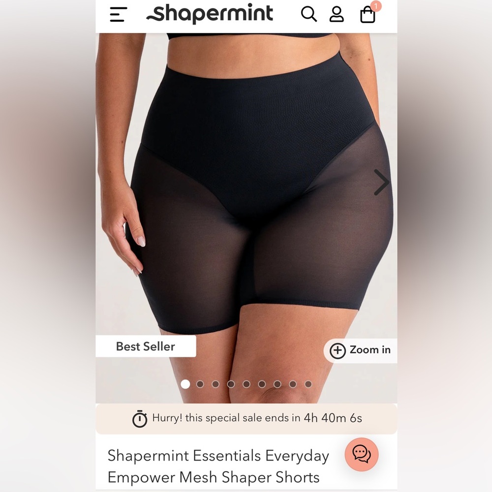 NWT Shapermint Essentials Everyday Empower Mesh Shaper Shorts Black
